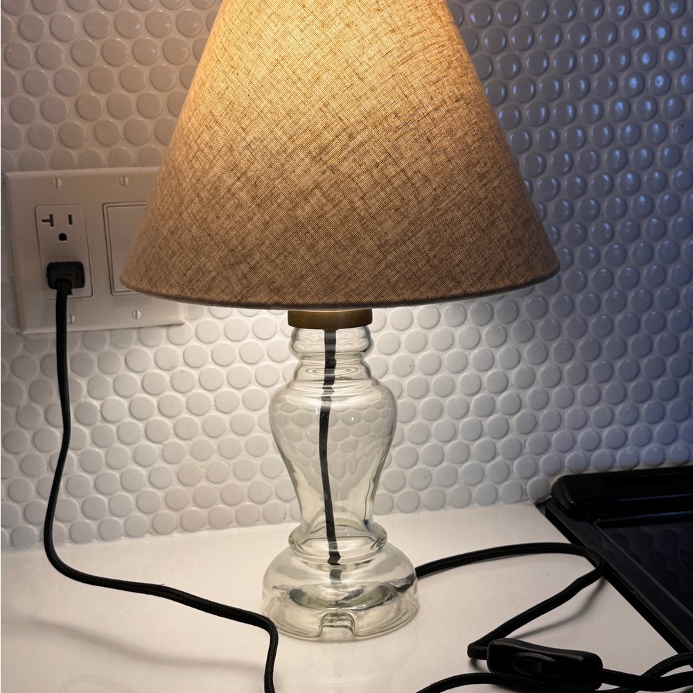 Glass Table Lamp with Linen Shade